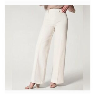 Spanx Womens Wide Leg Jean Ecru Cream High Rise Pull On Stretch Denim Size Small